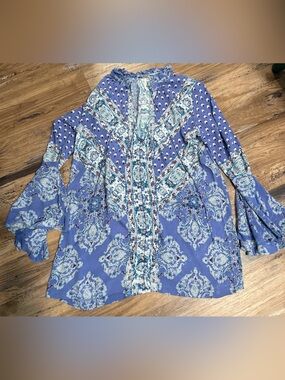 Free People Blue Paisley Boho Blouse
